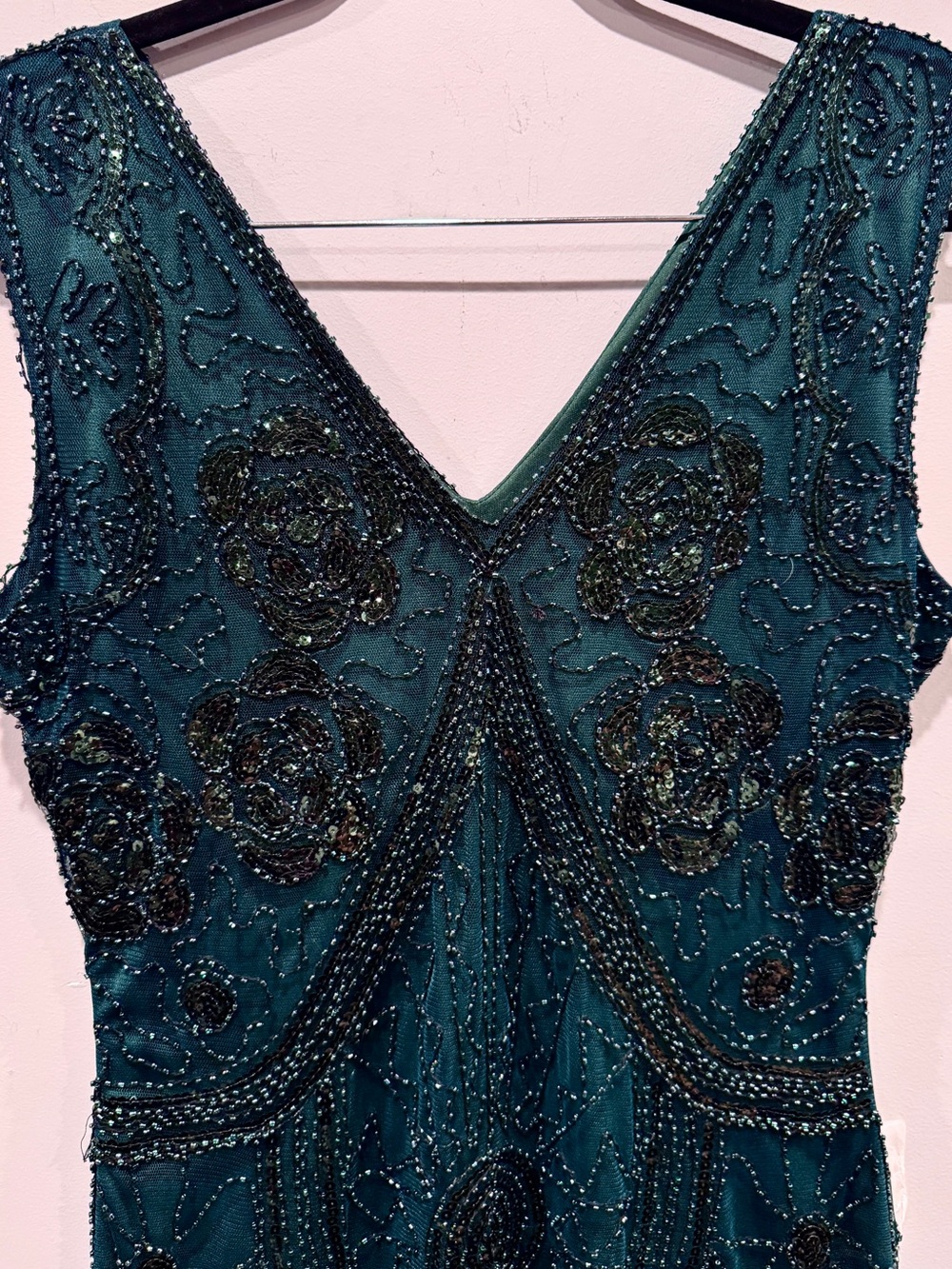 Women’s Green Beaded Sequin Fringe Sleeveless Vintage Inspired Dress Size L NWOT - Picture 5 of 13
